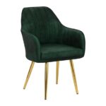 City Furniture - Modern Velvet Dining Chair | Upholstered Accent Arm Chair with Golden Legs | Soft Cushioned Seat with Backrest | Living Room, Study, Café & Restaurant Chair