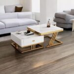 City Furniture - Stacking Nesting Coffee Tables with Metal Frames, Wooden Tops, and Handcrafted Drawers Contemporary Centre Couch Table for Living Rooms Bedrooms