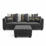 City Furniture Vero 4 Seater L Shape Sofa Set with Movable Ottoman | Flexible Left or Right Layout | Luxury Velvet Suede Fabric | Modern Living Room Sofa | Dark Grey