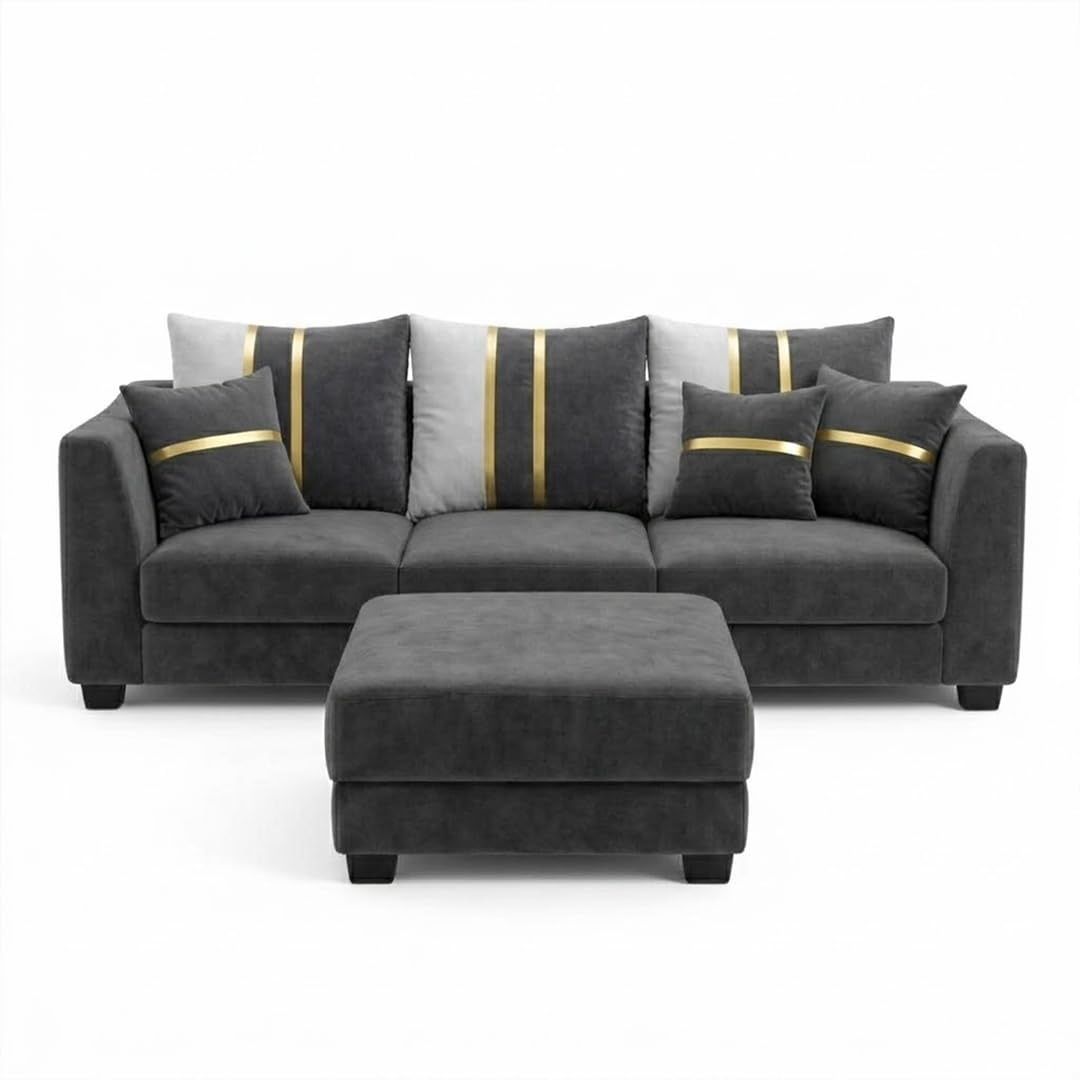 51DkKARqpCL._SL1080_ City Furniture Vero 4 Seater L Shape Sofa Set with Movable Ottoman | Flexible Left or Right Layout | Luxury Velvet Suede Fabric | Modern Living Room Sofa | Dark Grey - Image 1