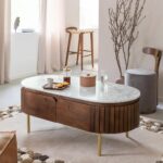 City Furniture - Carlston Coffee Table, Coffee Table for Living Room, Solid Wood Centre Table with Ceramic Top, Tobacco Brown Finish