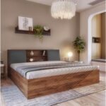 City Furniture - Queen Engineered Wood Bed, Upholstered, with Storage, | Orion - Columbian Walnut_Omega Grey
