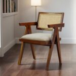 City Furniture Solid Sheesham Wood Arm Chair with Cushion and Cane Back Support Chair Living Room Bedroom Home Wooden Armchair Furniture Garden Balcony Outdoor & Indoor